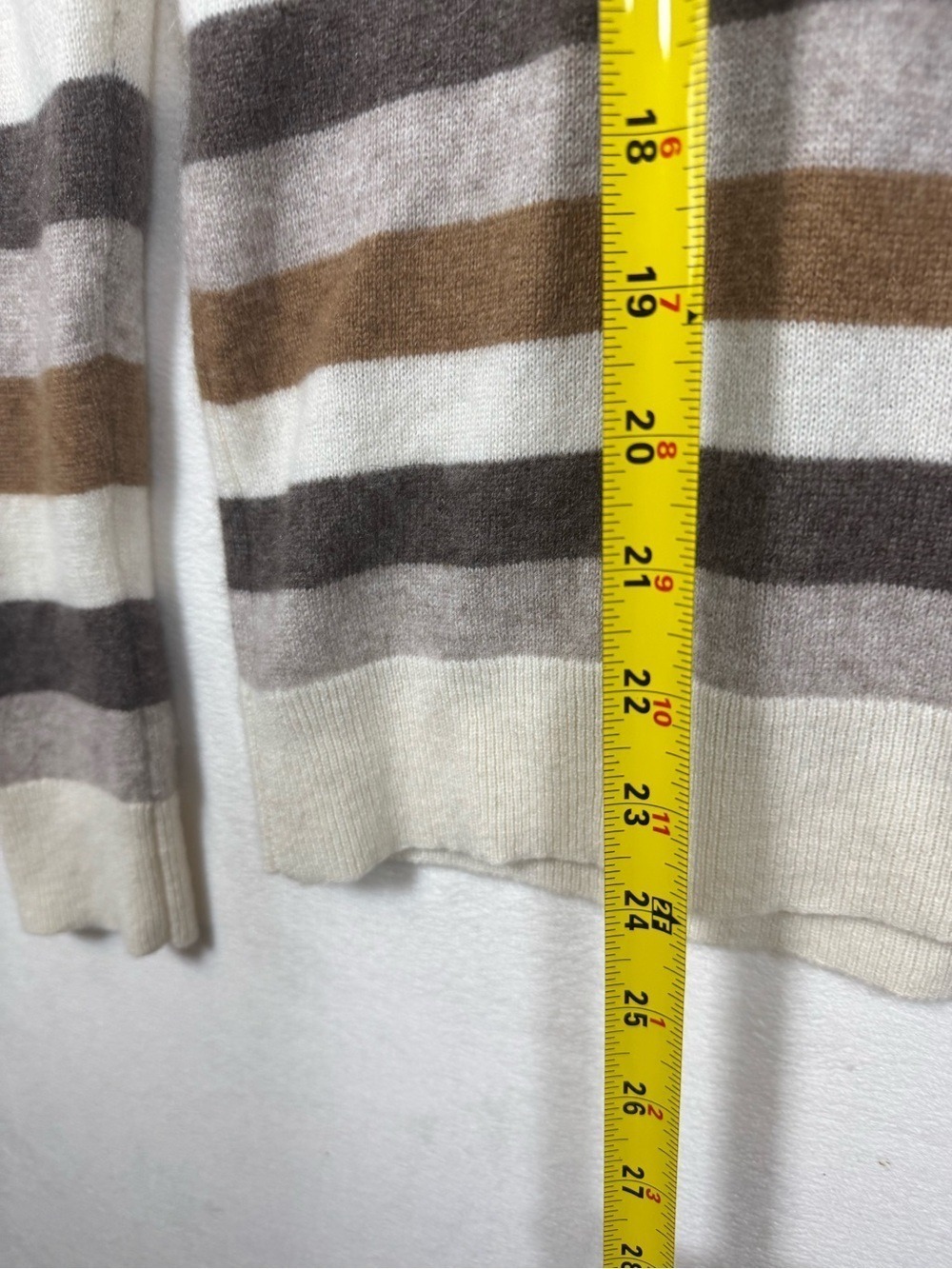 Hudson Bay Striped V-Neck Cashmere Sweater in Cream, Brown & Tan Medium - Picture 6 of 6